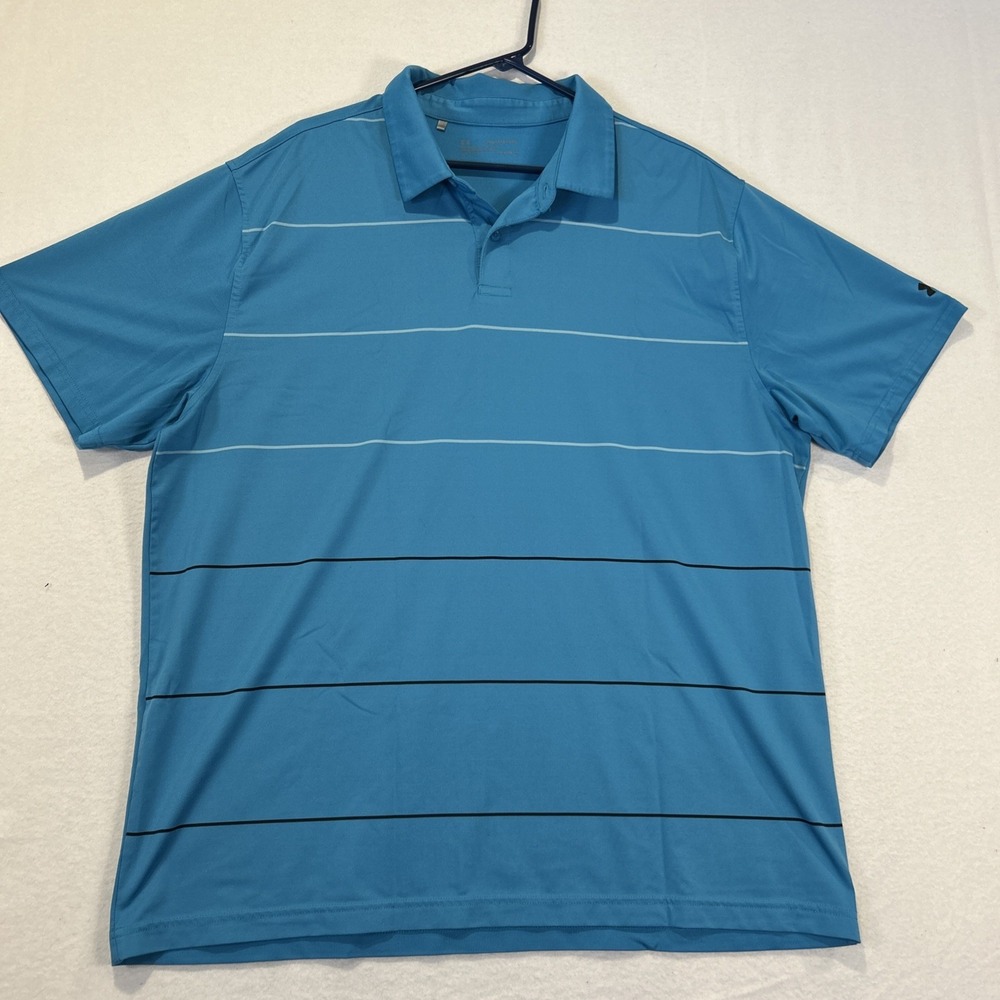Under Armour Polo Shirt Mens 2XL Golf Teal Heatgear Short Sleeve Performance
